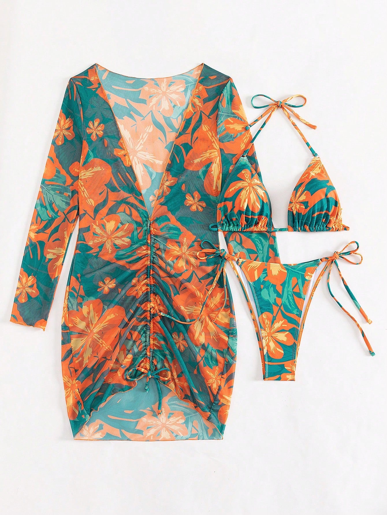 Tropical Print Halter Bikini Multicolor