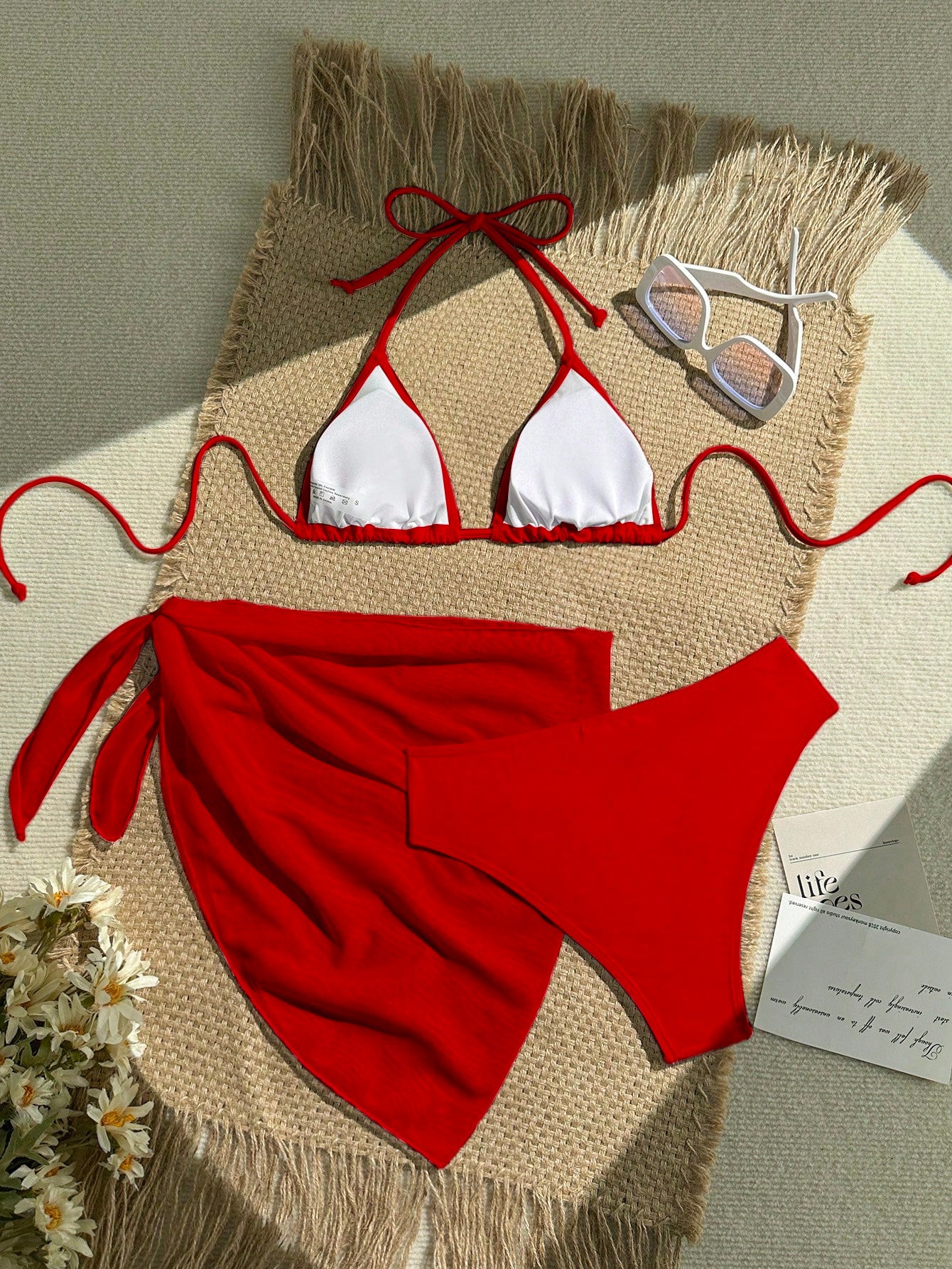 Red Spaghetti Strap Star Bikini