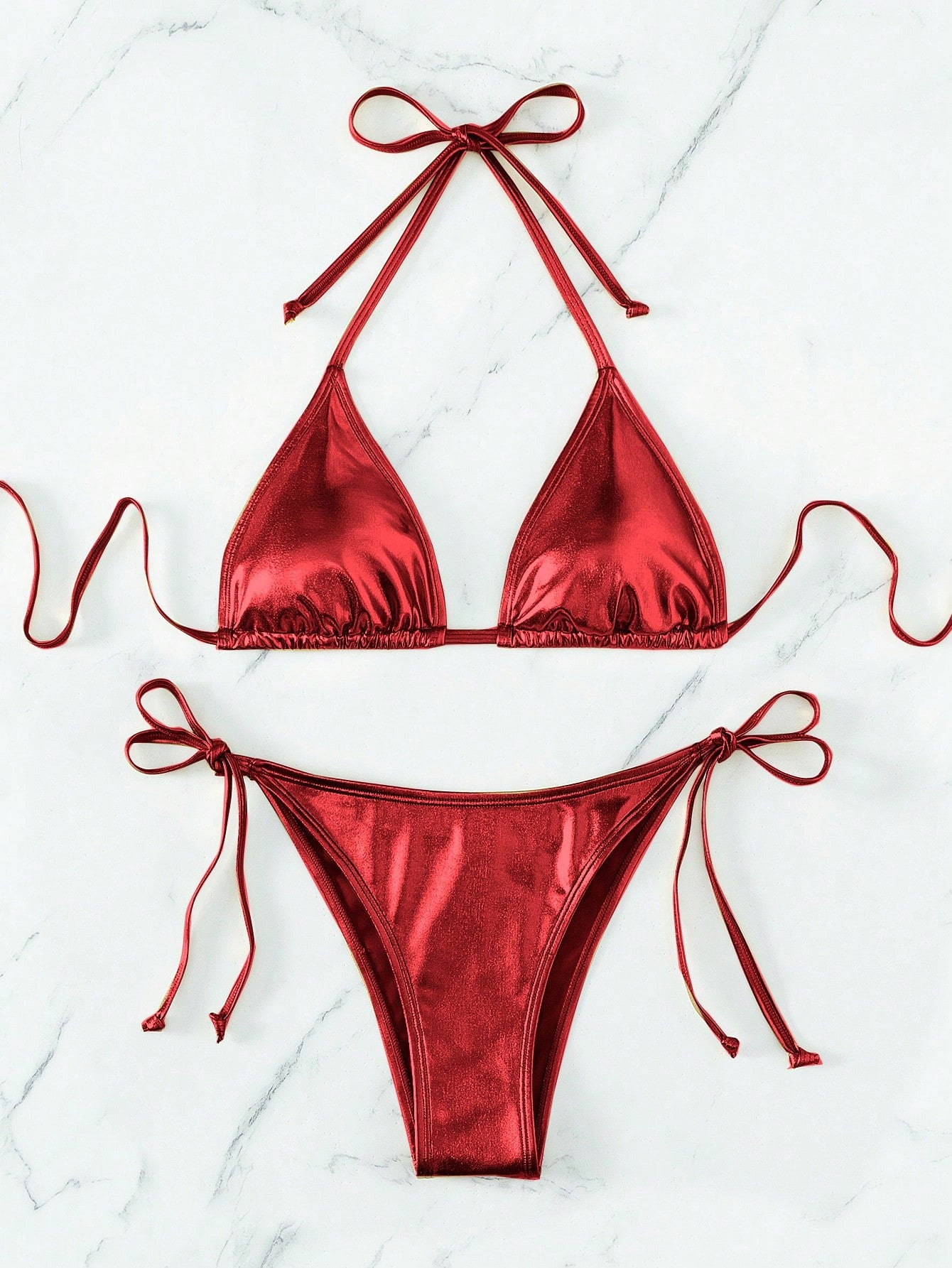 Solid Color Halter Bikini Red
