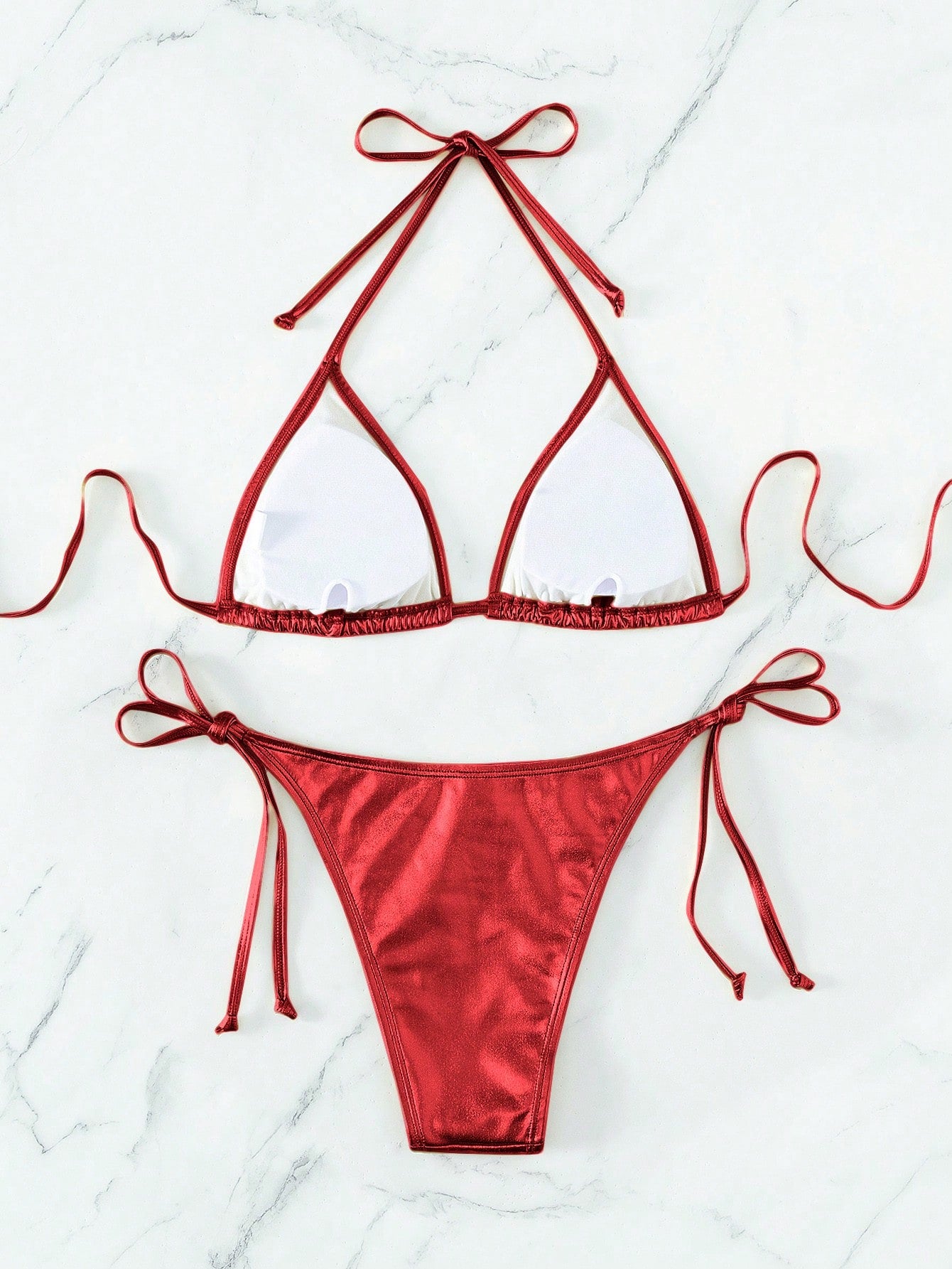 Solid Color Halter Bikini Red