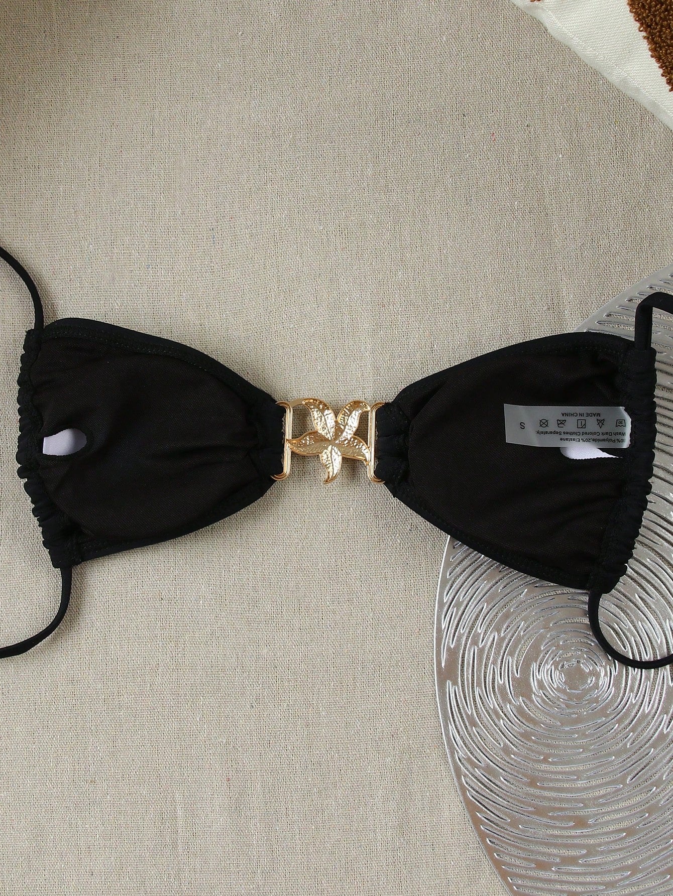 Midnight Halter Tie Bikini Top Black