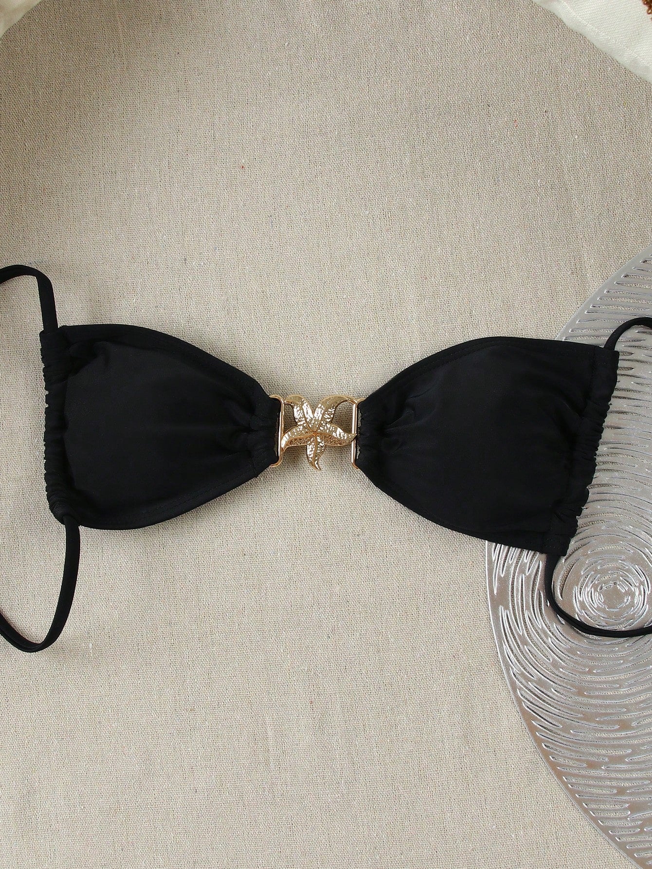 Midnight Halter Tie Bikini Top Black