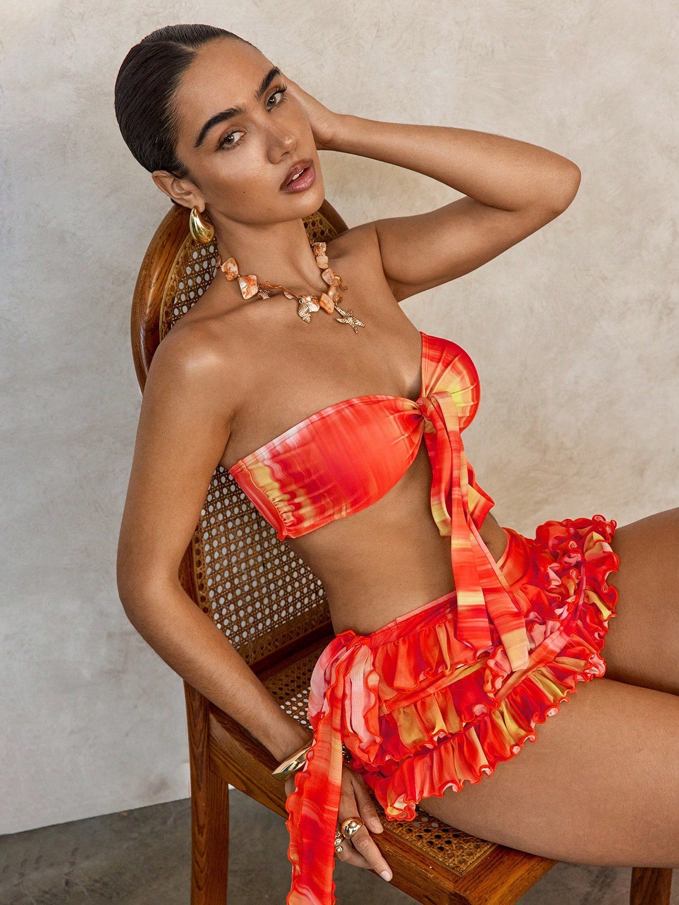 Tie Dye Bandeau Bikini Red