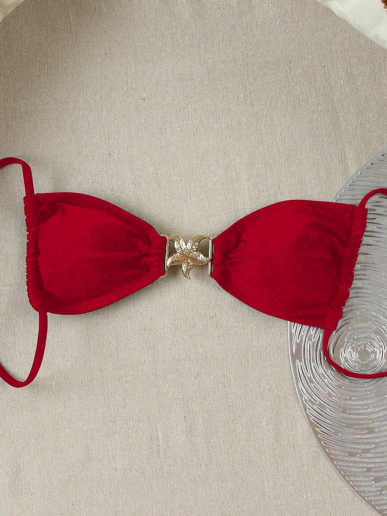Ruby Metal Decor Bikini Top Red