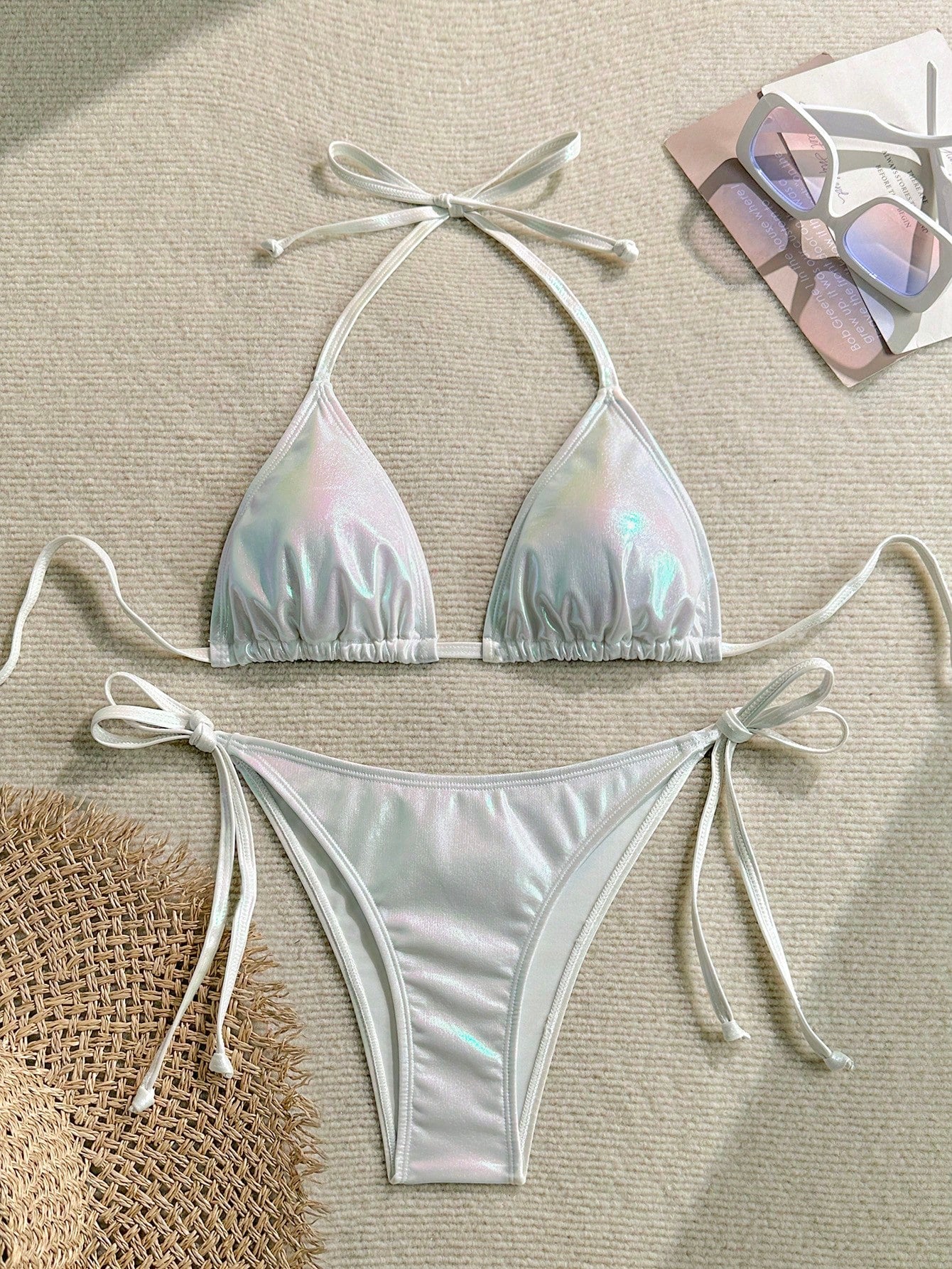 Holographic Bandeau Bikini White
