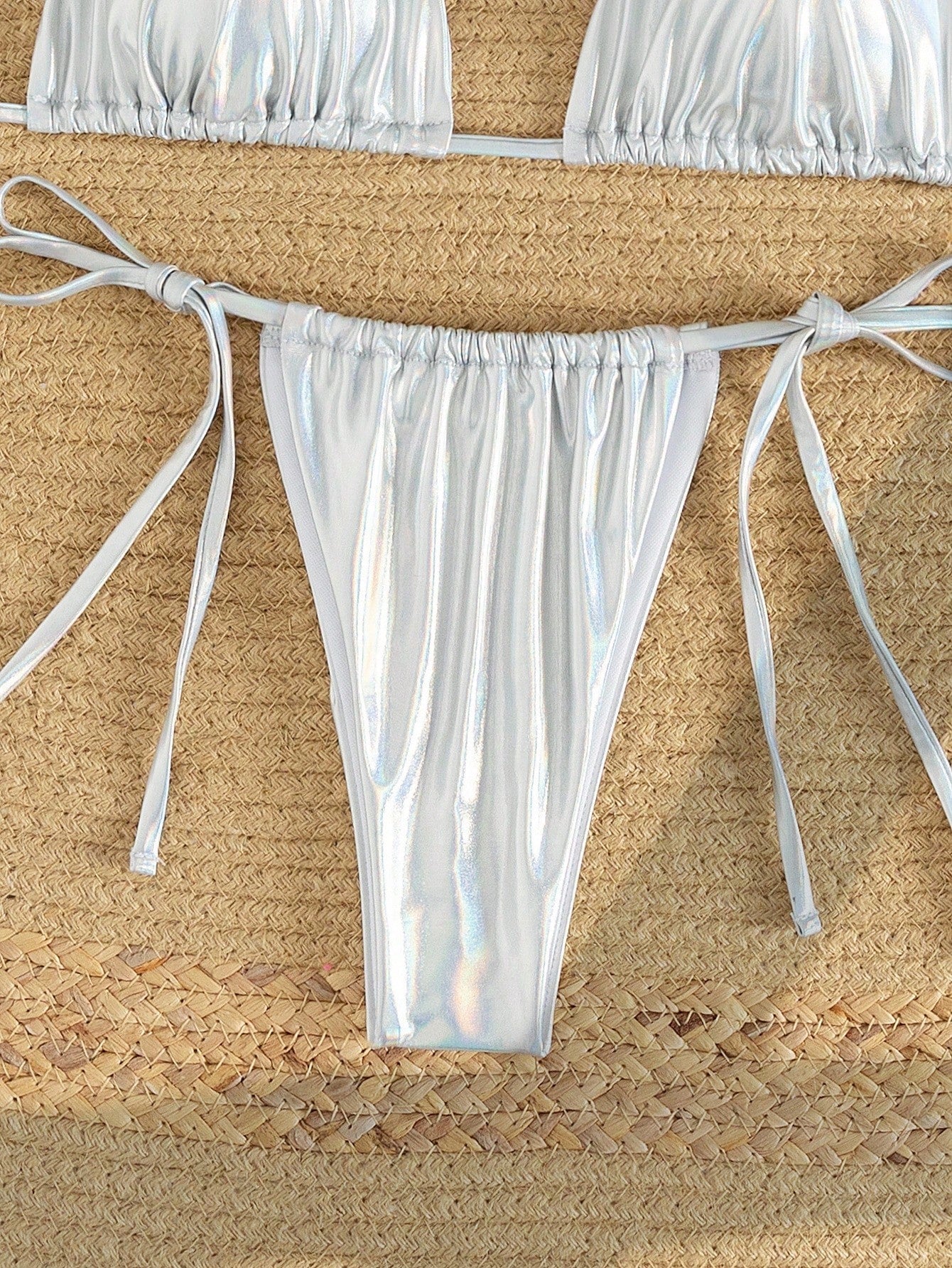Metallic Halter Bikini Silver