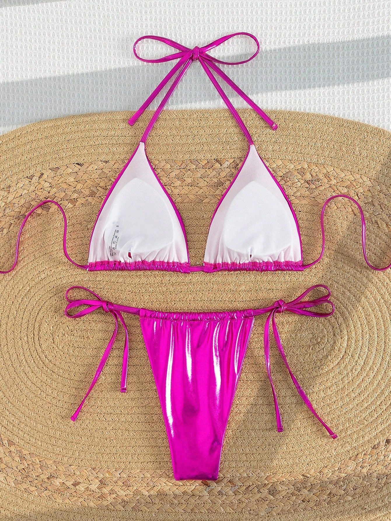 Metallic Halter Bikini Hot Pink