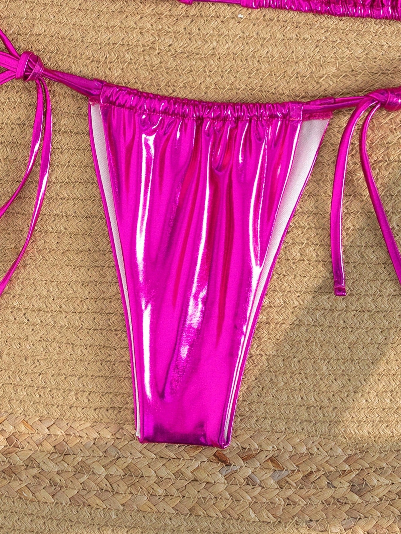 Metallic Halter Bikini Hot Pink