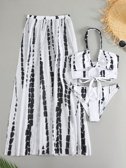 Tie Dye Bikini Black White