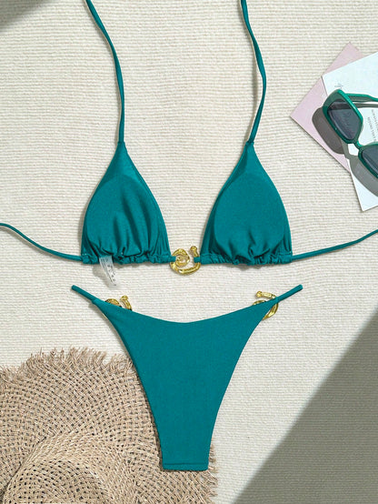 Solid Color Fashionable Bikini Teal