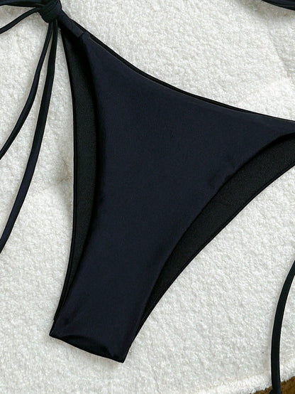 Spaghetti Strap Chest Star Bikini Black