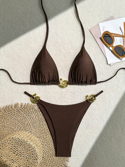 Solid Color Bikini Brown