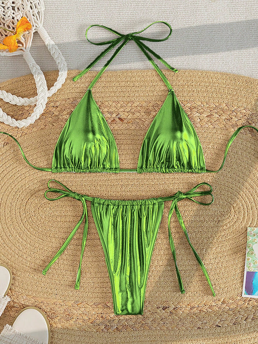 Tie Back Halter Bikini Green