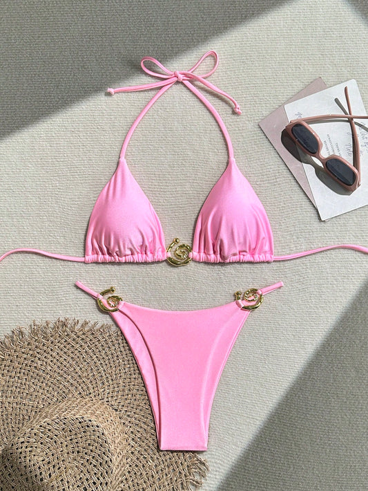 Solid Color Bikini Pink