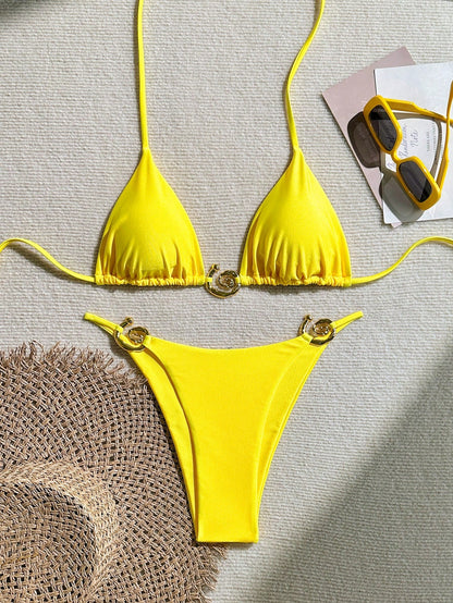 Summer Solid Color Bikini Yellow