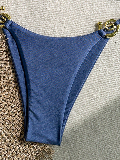 Summer Solid Color Bikini Blue