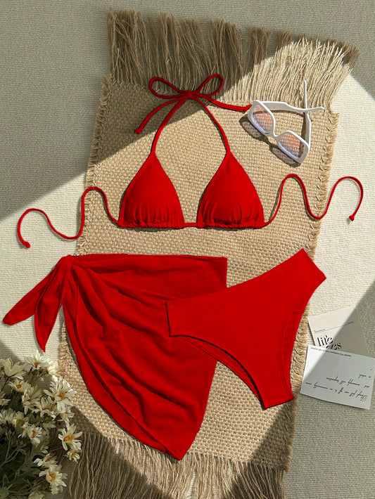 Red Spaghetti Strap Star Bikini