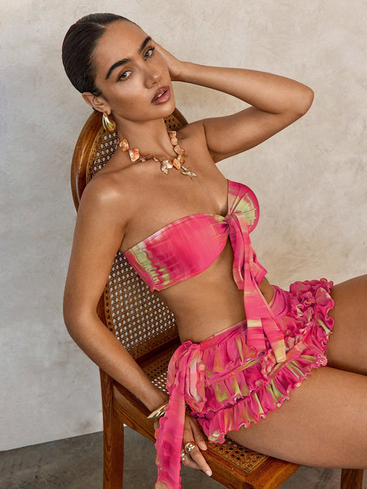 Three-Piece Tie Dye Bikini Pink