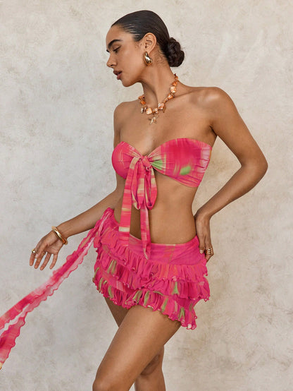 Three-Piece Tie Dye Bikini Pink