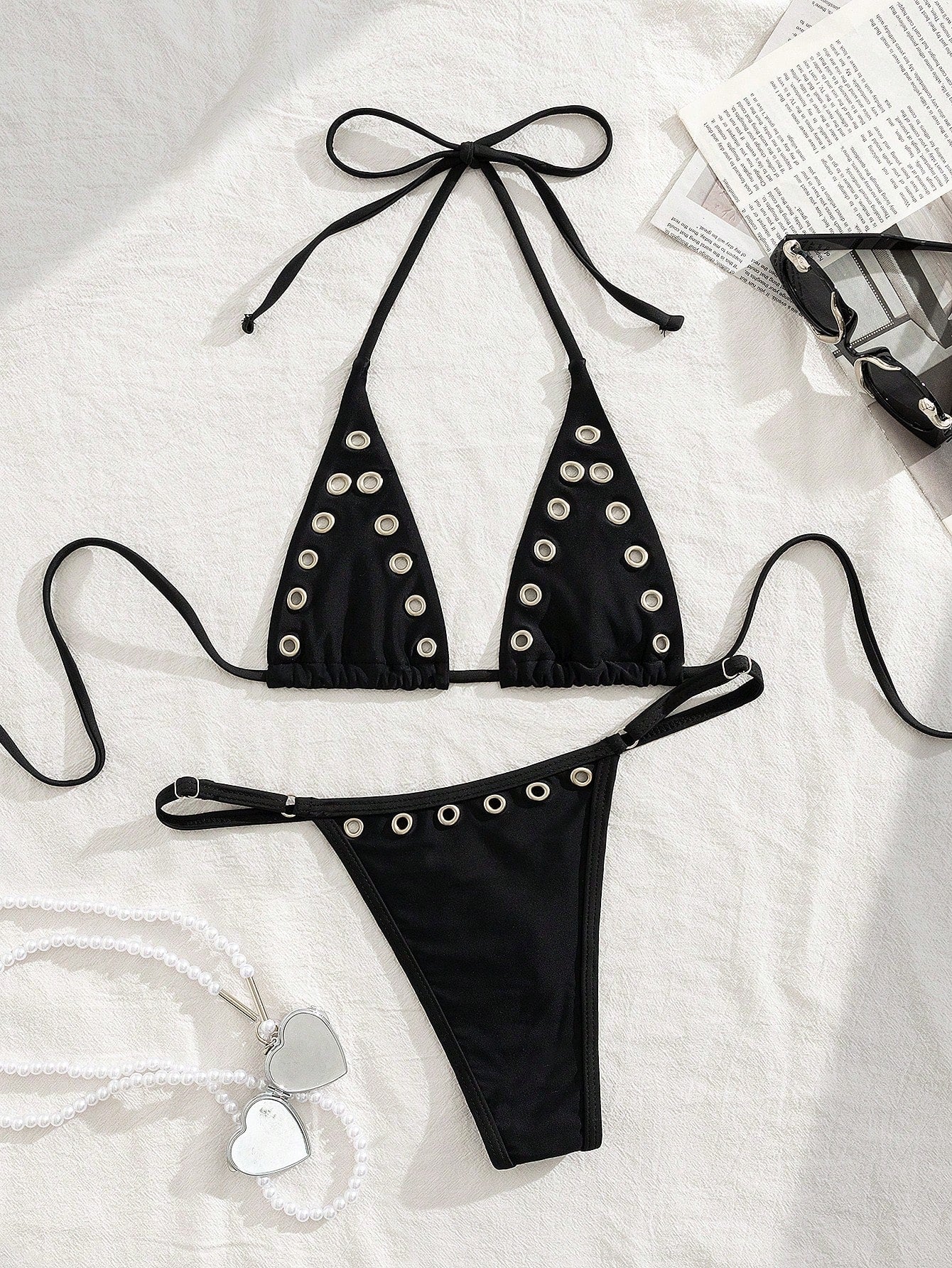 Midnight Rivet Bikini Set Black