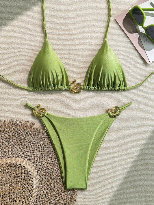 Solid Color Bikini Green