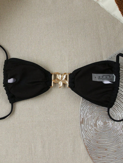 Midnight Halter Tie Bikini Top Black