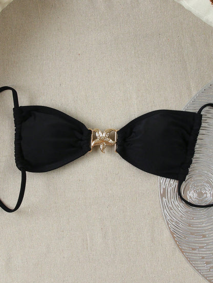 Midnight Halter Tie Bikini Top Black