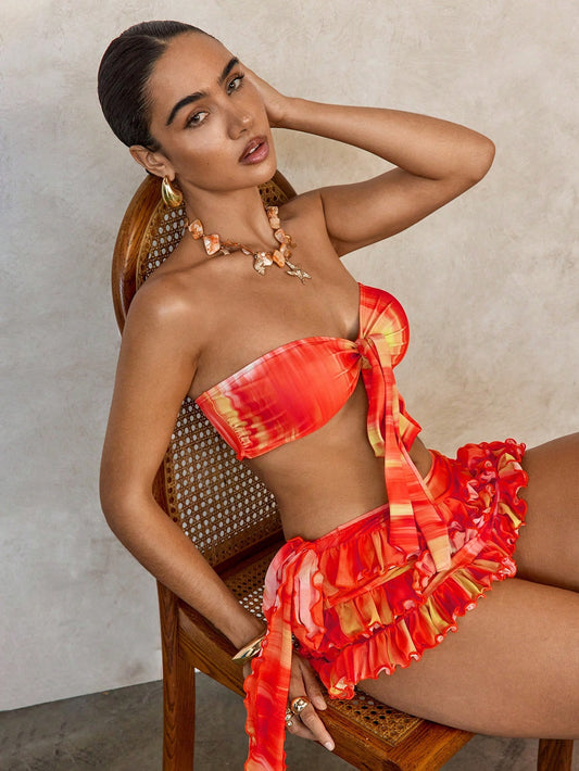 Tie Dye Bandeau Bikini Red