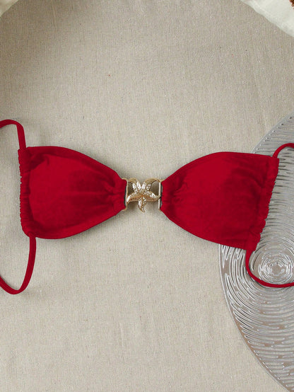 Ruby Metal Decor Bikini Top Red