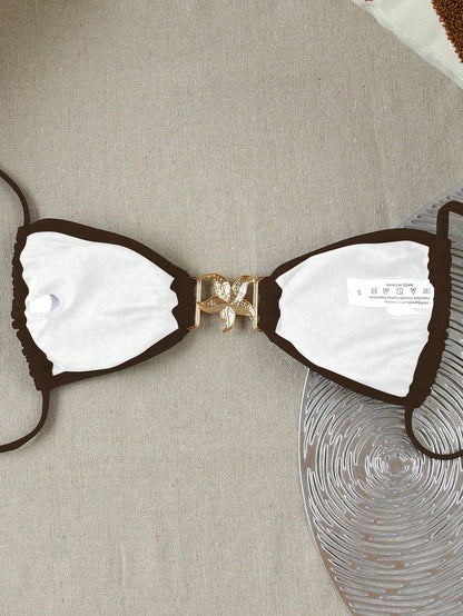 Sahara Solid Sexy Bikini Top Khaki