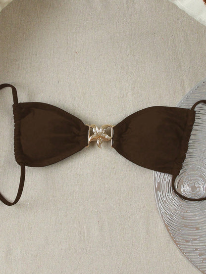 Sahara Solid Sexy Bikini Top Khaki