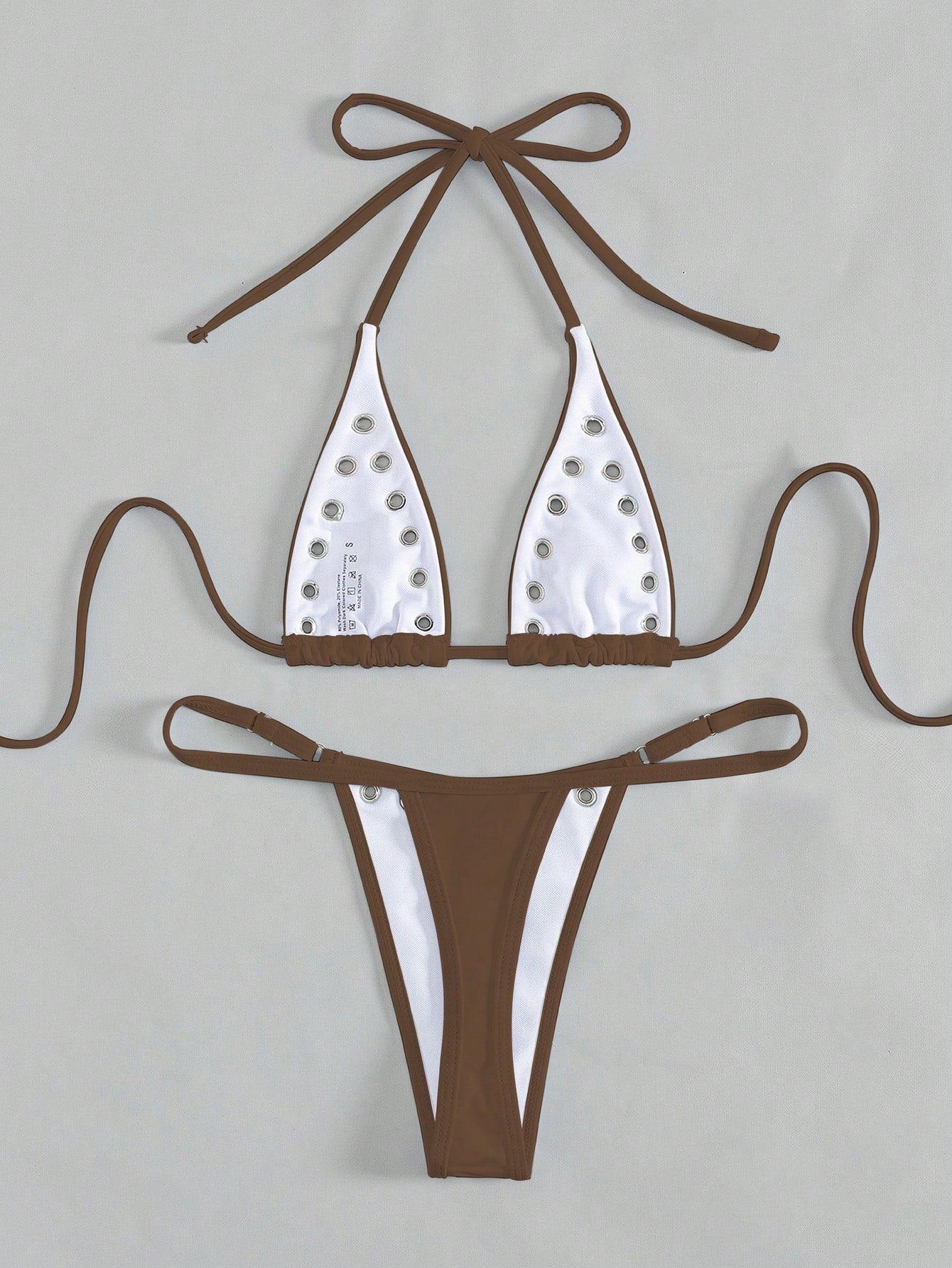 Mocha Rivet Bikini Set Coffee Brown