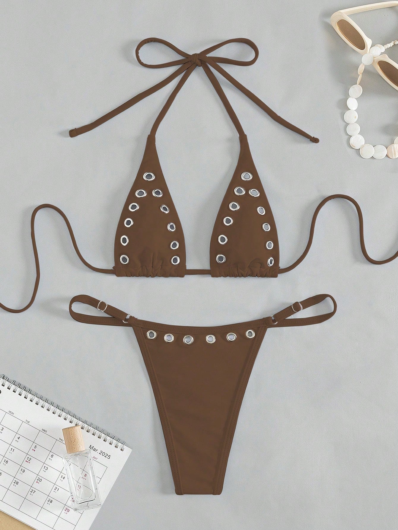 Mocha Rivet Bikini Set Coffee Brown