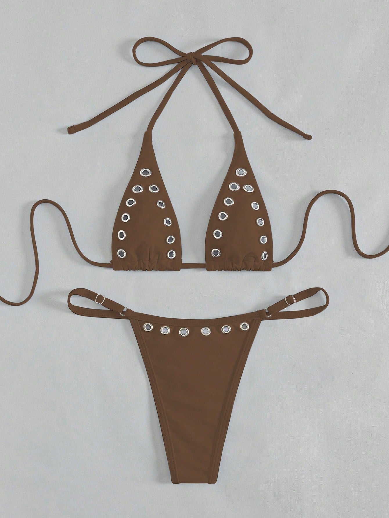 Mocha Rivet Bikini Set Coffee Brown
