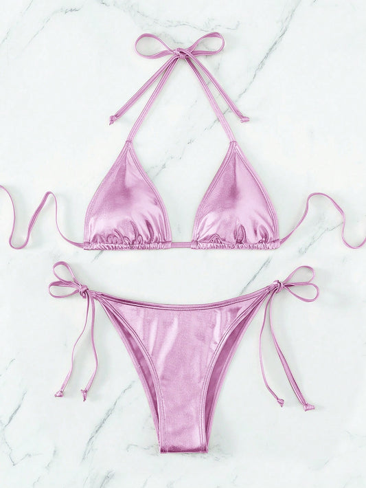 Solid Color Bikini Mauve Purple