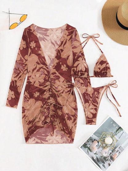 Printed Bikini Set Brown