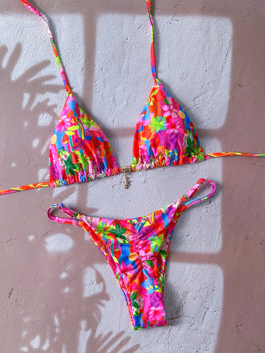 Tie Dye Ruffle Bikini Multicolor
