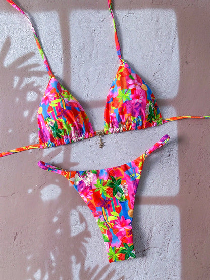 Tie Dye Ruffle Bikini Multicolor