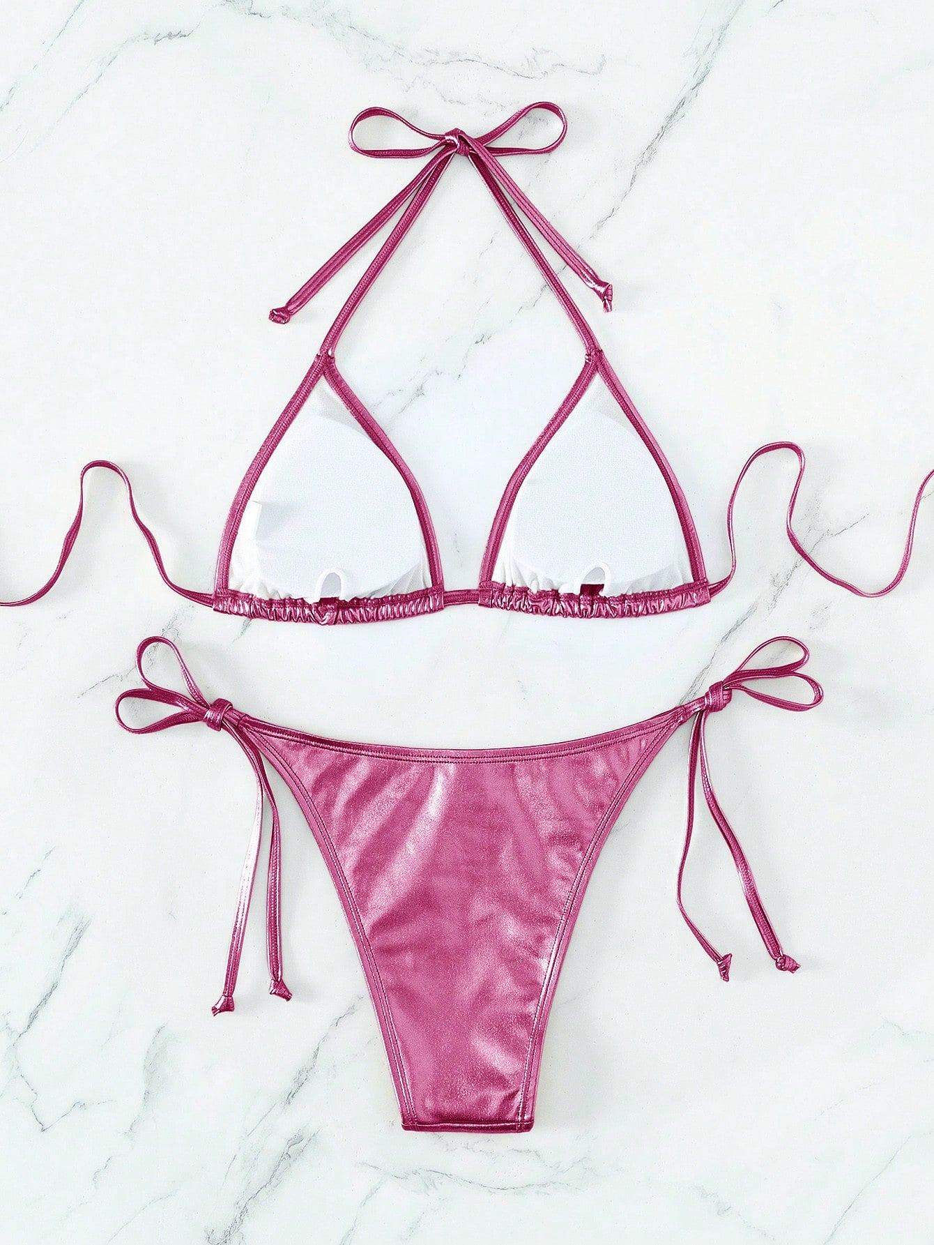Shiny Metallic Bikini Pink