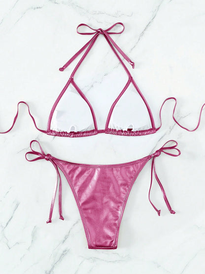 Shiny Metallic Bikini Pink