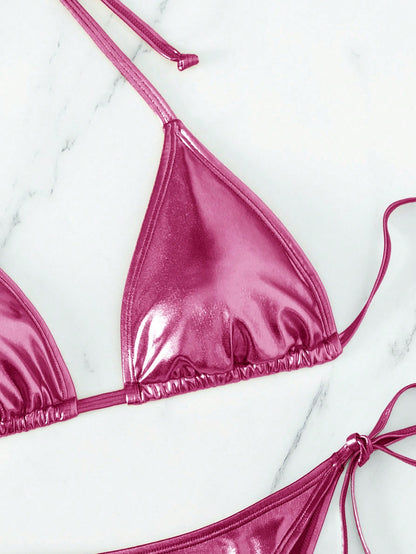 Shiny Metallic Bikini Pink