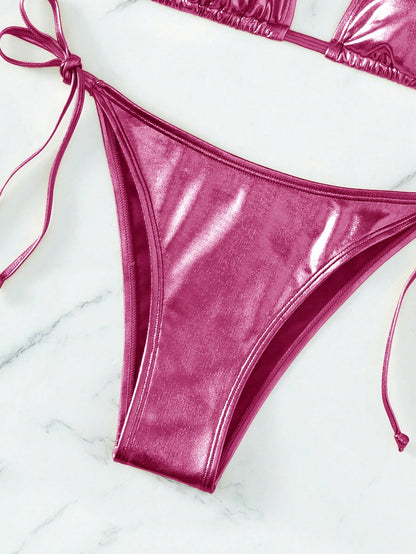 Shiny Metallic Bikini Pink