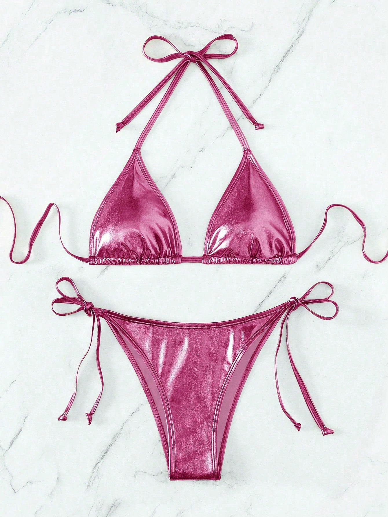 Shiny Metallic Bikini Pink