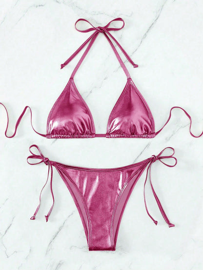 Shiny Metallic Bikini Pink
