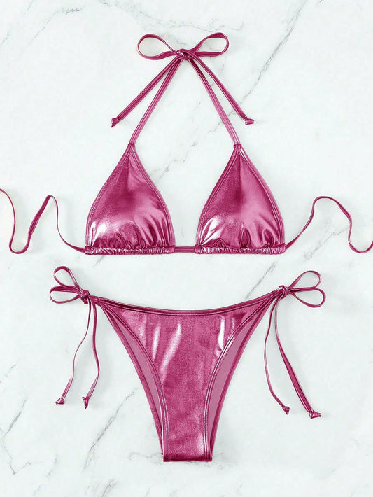 Shiny Metallic Bikini Pink