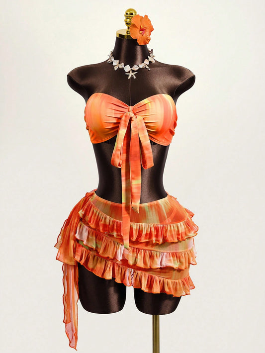 Tie Dye Bandeau Bikini Orange