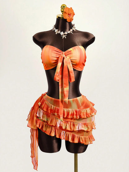 Tie Dye Bandeau Bikini Orange