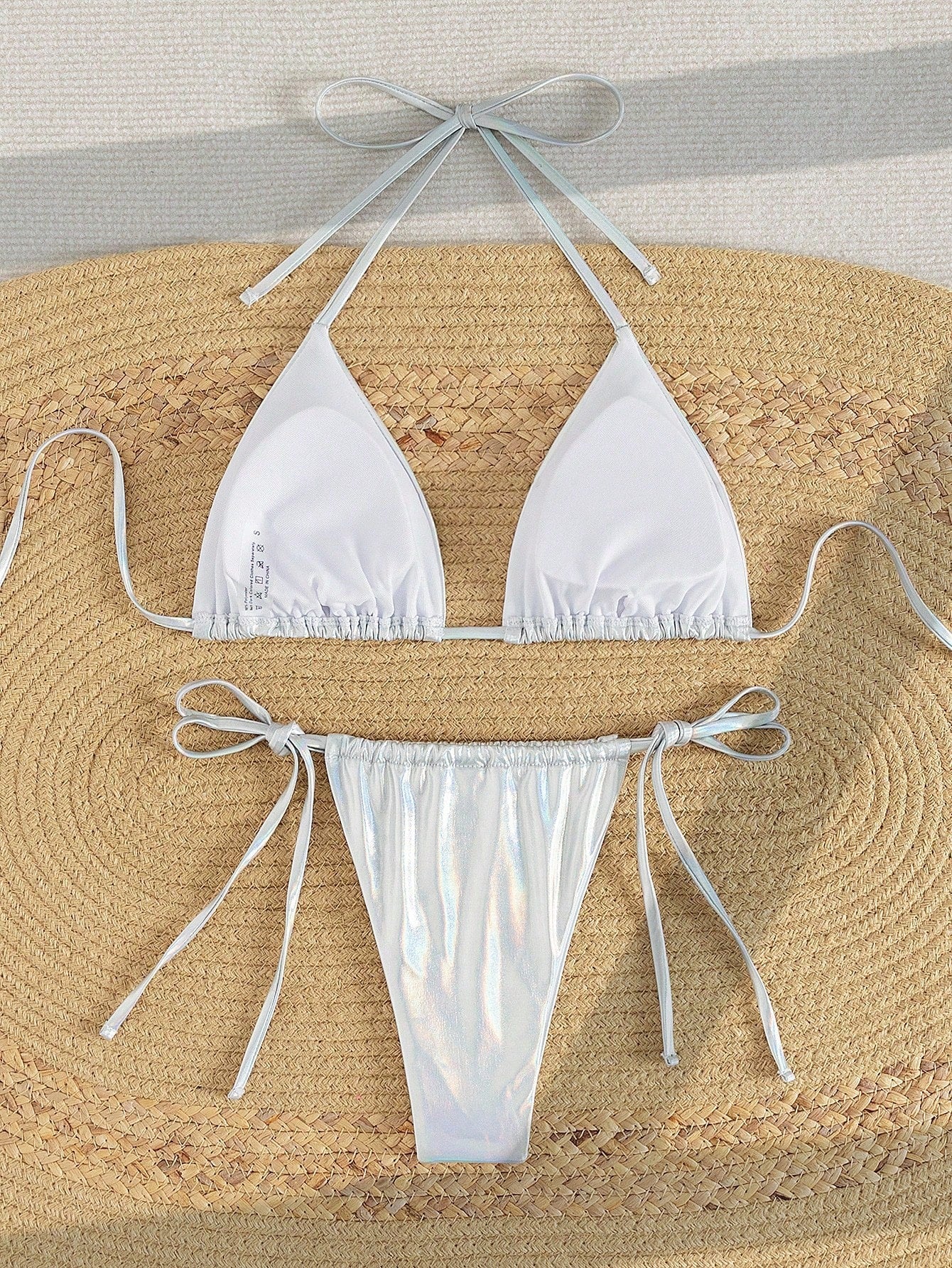 Metallic Halter Bikini Silver