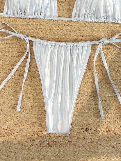 Metallic Halter Bikini Silver