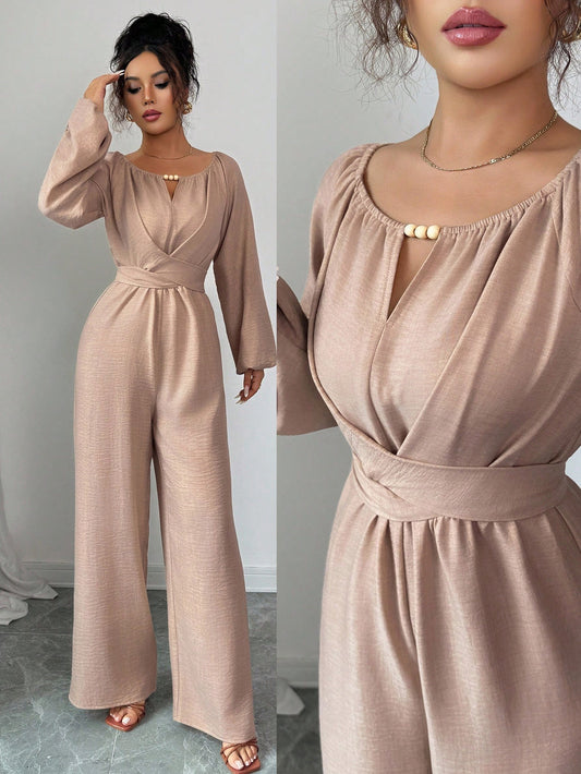 Twist Waist Jumpsuit Khaki